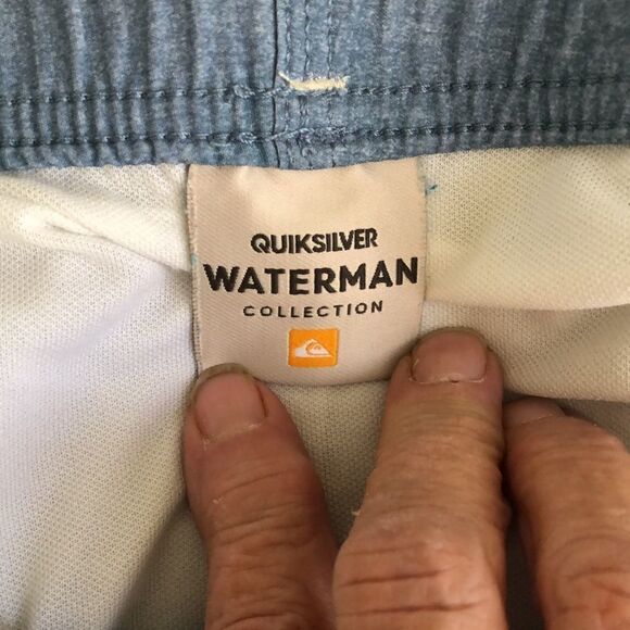 Quiksilver Waterman Collection Striped Swim Shorts Size L GUC Blue - Picture 3 of 5